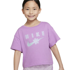 Nike Kids Lavender Logo Tee with Flower Graphic – Size 3T